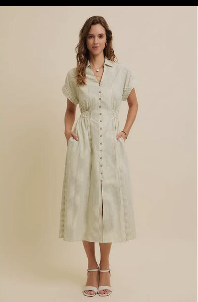 Sage Stripe Midi Dress