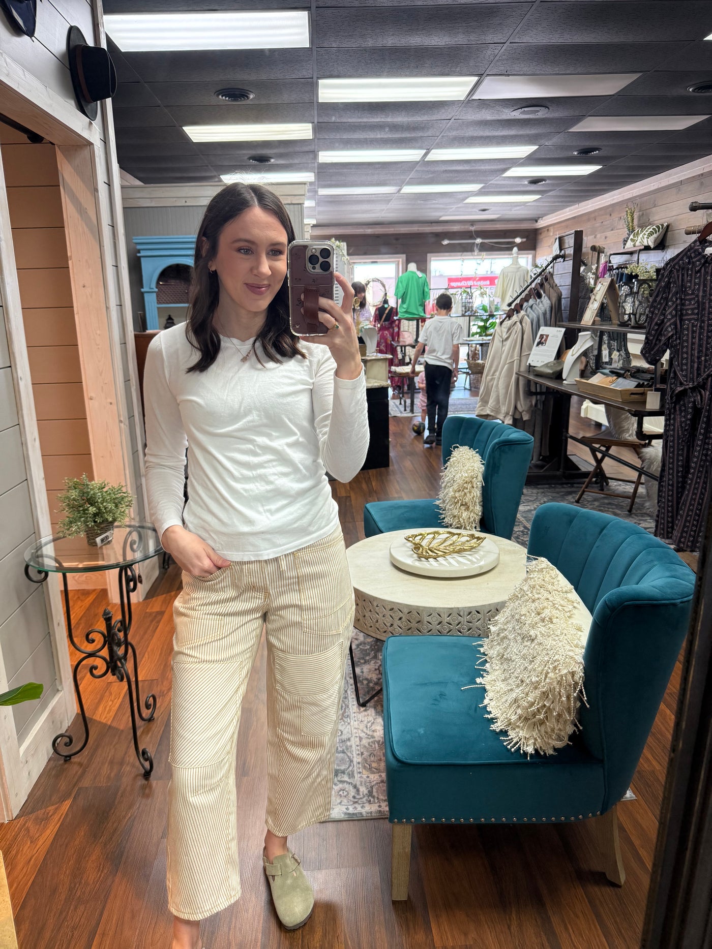 Khaki Striped Slung Jeans