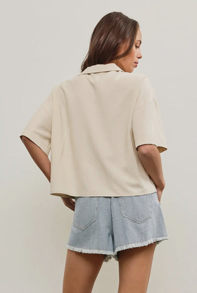 Oatmeal Lapel Collar Top