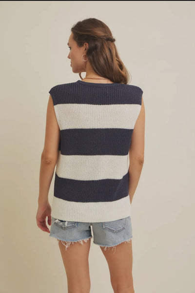 Navy-White Sweater Vest Top