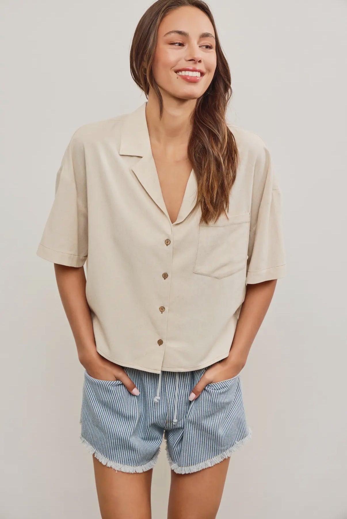 Oatmeal Lapel Collar Top