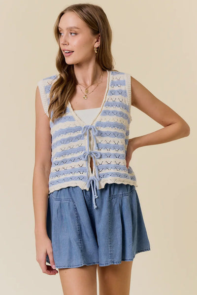 Blue/White Tie Front Vest