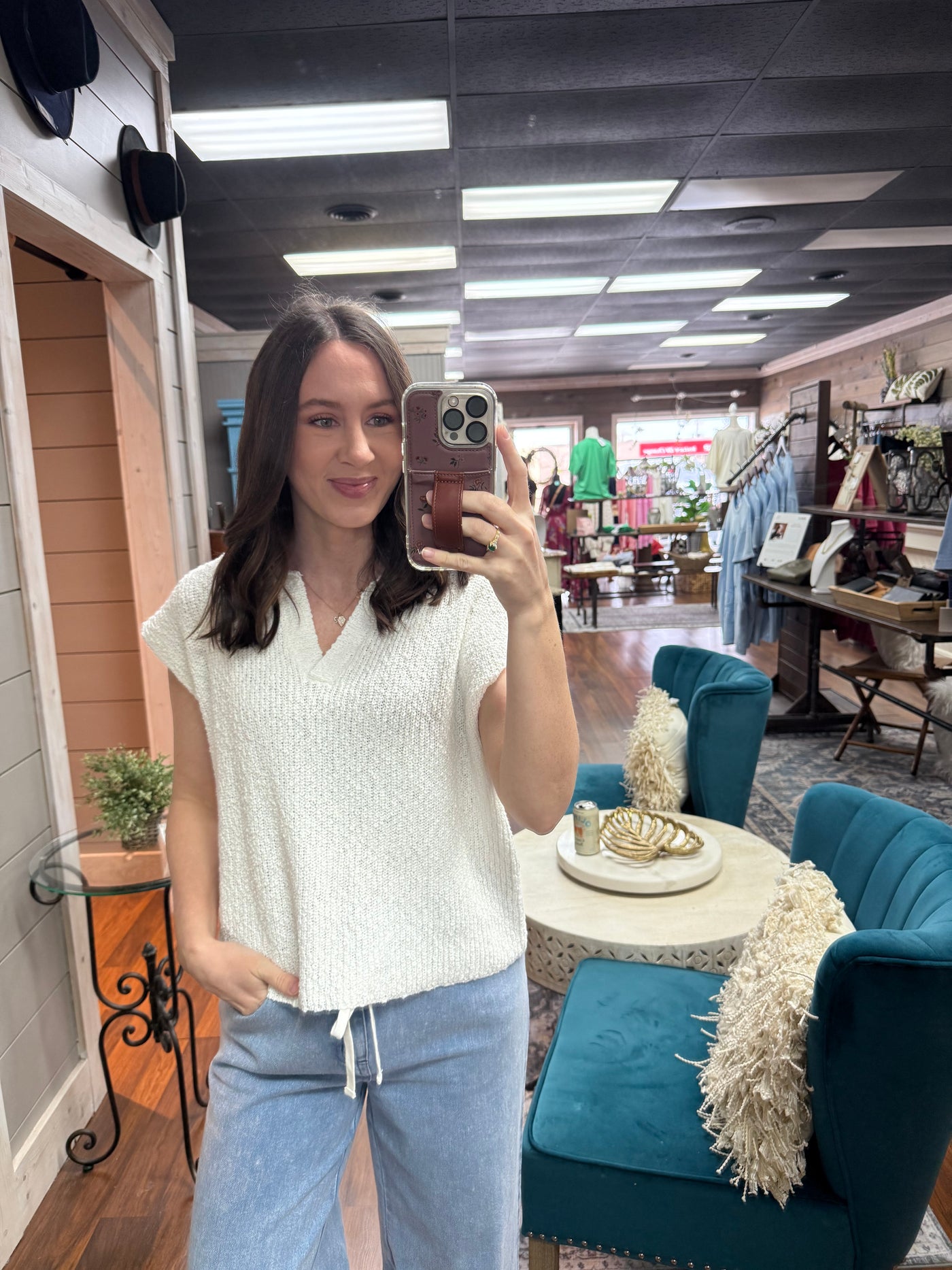White Slub Sweater Top