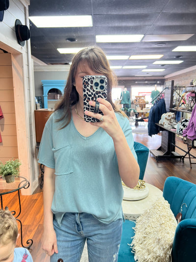 V-Neck Pocket Tee (Blue)