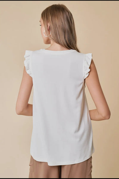 White Ruffle Sleeve Top