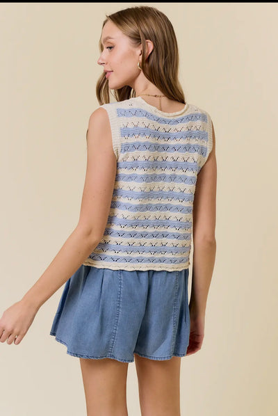 Blue/White Tie Front Vest