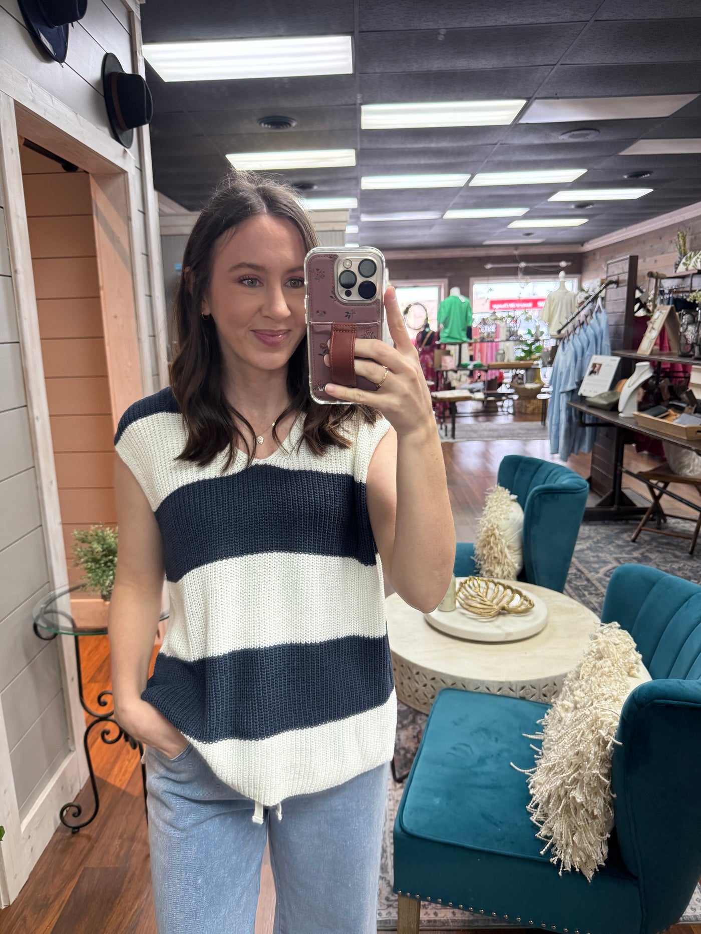 Navy-White Sweater Vest Top
