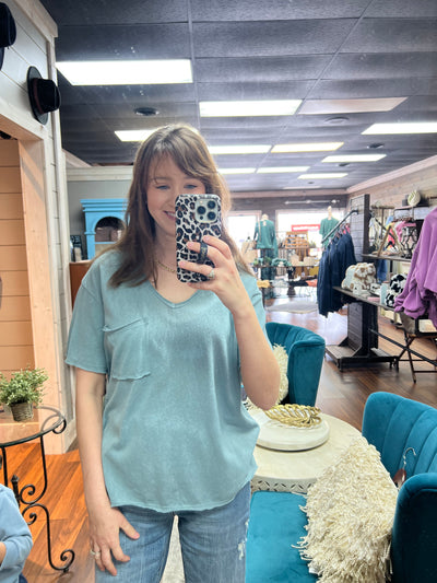 V-Neck Pocket Tee (Blue)