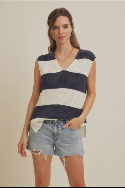 Navy-White Sweater Vest Top