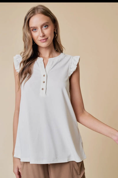 White Ruffle Sleeve Top