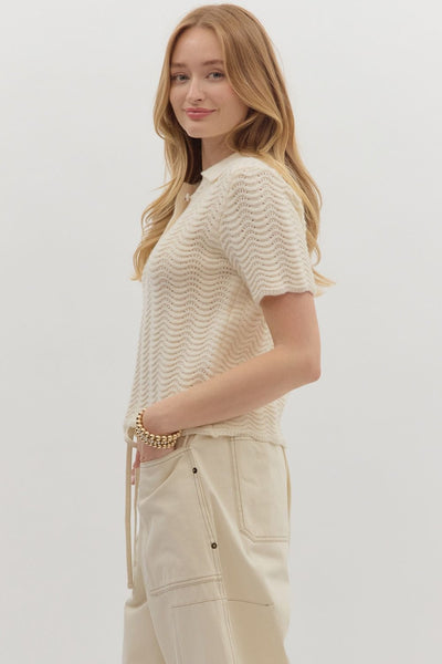 Ecru Wave Sweater Top