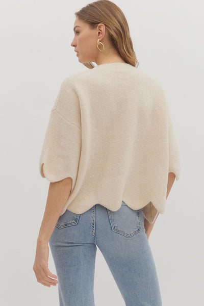 Cream Scalloped Sweater Top